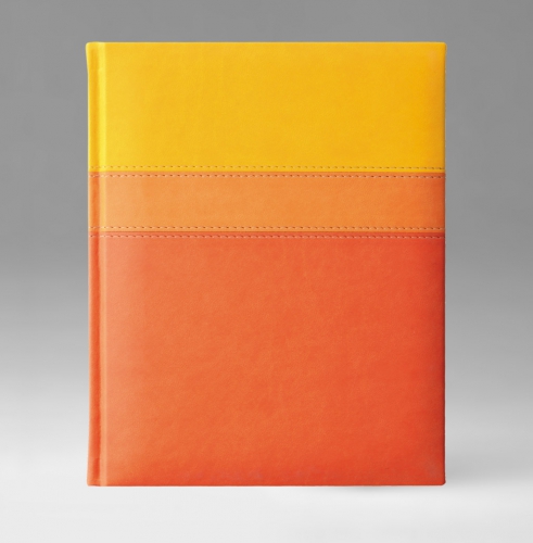 Ежедневник, недатированный, Перпетум К, белая, золотой срез, 21х29 см, фиксированный, Принт Триколор, оранжевый