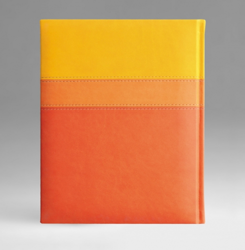 Ежедневник, недатированный, Перпетум К, белая, золотой срез, 21х29 см, фиксированный, Принт Триколор, оранжевый