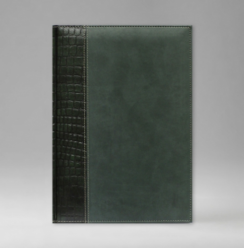 Ежедневник, датированный, Классик, белая, золотой срез, 15х21 см, фиксированный, Принт Кроко, зеленый