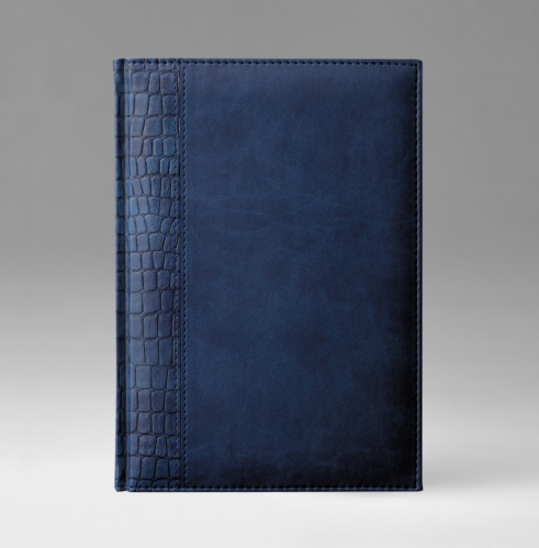 Ежедневник, датированный, Классик, белая, золотой срез, 15х21 см, фиксированный, Принт Кроко, голубой