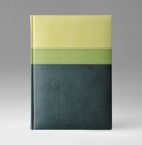Ежедневник, датированный, Классик, белая, золотой срез, 15х21 см, фиксированный, Принт Триколор, зеленый