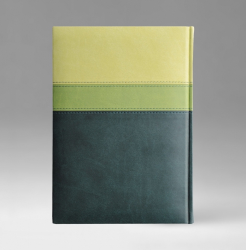 Ежедневник, датированный, Классик, белая, золотой срез, 15х21 см, фиксированный, Принт Триколор, зеленый