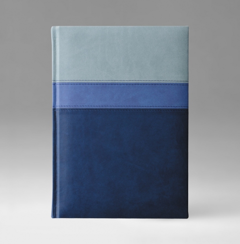 Ежедневник, датированный, Классик, белая, золотой срез, 15х21 см, фиксированный, Принт Триколор, голубой