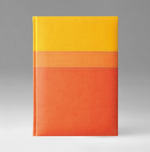 Ежедневник, датированный, Классик, белая, золотой срез, 15х21 см, фиксированный, Принт Триколор, оранжевый