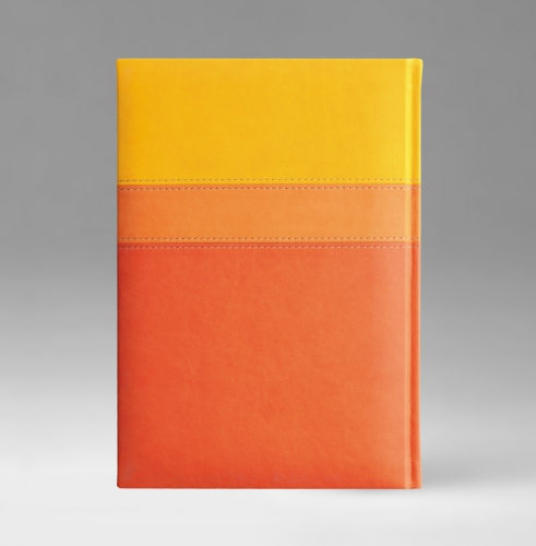 Ежедневник, датированный, Классик, белая, золотой срез, 15х21 см, фиксированный, Принт Триколор, оранжевый