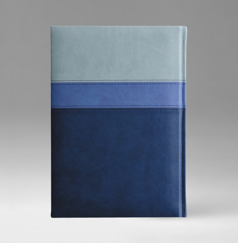 Ежедневник, датированный, Классик, белая, золотой срез, 17х24 см, фиксированный, Принт Триколор, голубой