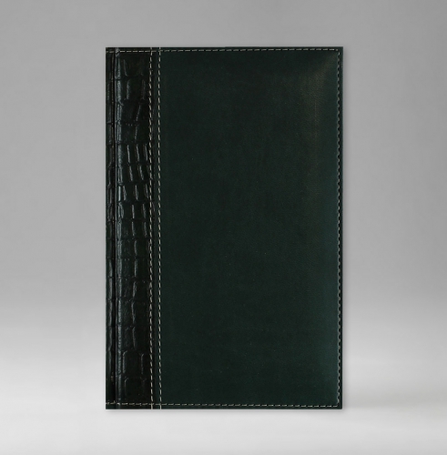 Ежедневник, датированный, Классик, белая, золотой срез, 12х17 см, фиксированный, Принт Кроко, зеленый