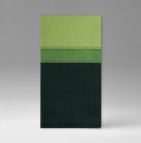 Еженедельник, датированный, Классик, белая, золотой срез, 9х17 см, фиксированный, Принт Триколор, зеленый
