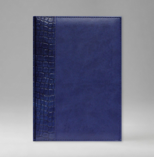 Ежедневник, датированный, Классик, белая, золотой срез, 21х29 см, фиксированный, Принт Кроко, синий