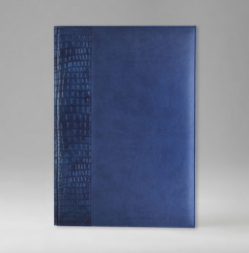 Ежедневник, датированный, Классик, белая, золотой срез, 21х29 см, фиксированный, Принт Кроко, голубой