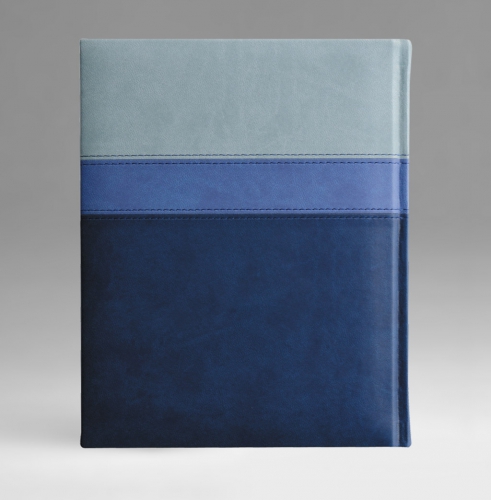 Ежедневник, датированный, Классик, джалла, золотой срез, 21х29 см, фиксированный, Принт Триколор, голубой