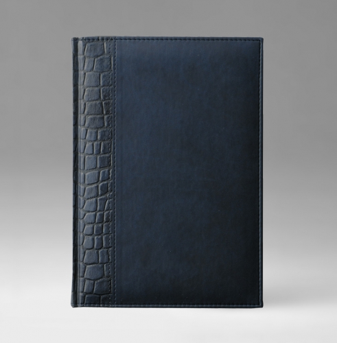 Ежедневник, датированный, Классик, белая, серебряный срез, 15х21 см, фиксированный, Принт Кроко, синий