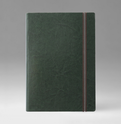 Ежедневник, датированный, Классик, белая, серебряный срез, 15х21 см, премиум эластик, Небраска, зеленый
