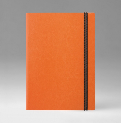 Ежедневник, датированный, Классик, белая, серебряный срез, 15х21 см, премиум эластик, Небраска, оранжевый