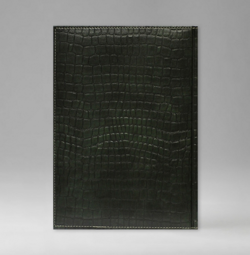Ежедневник, датированный, Классик, белая, серебряный срез, 17х24 см, фиксированный, Принт Кроко, зеленый