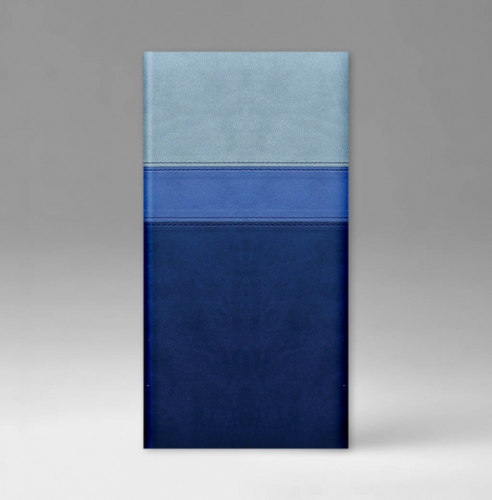 Еженедельник, датированный, Классик, белая, серебряный срез, 9х17 см, фиксированный, Принт Триколор, голубой