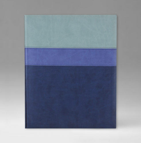Еженедельник, датированный, Классик, белая, серебряный срез, 21х26 см, фиксированный, Принт Триколор, голубой