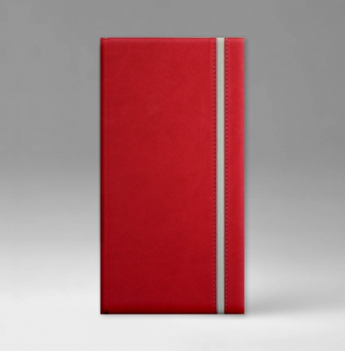 Телефонная книга, с РУС./LAT. регистром, Рубрика, белая, серебряный срез, 8х15 см, эластик, Пуэрто-Рико, красный/белый