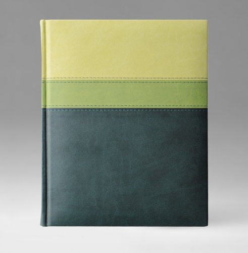 Ежедневник, датированный, Классик, белая, серебряный срез, 21х29 см, фиксированный, Принт Триколор, зеленый
