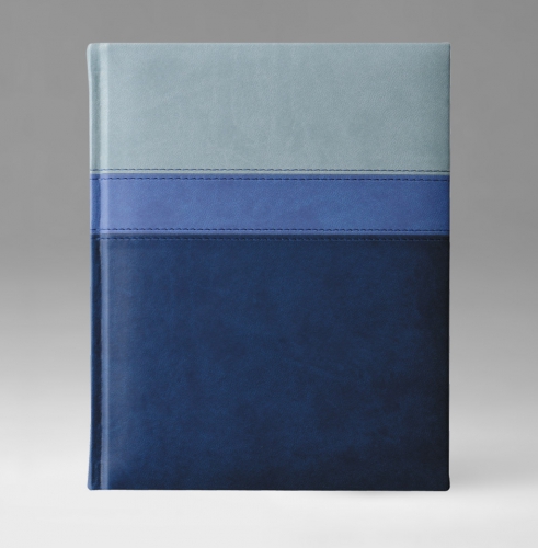 Ежедневник, датированный, Классик, белая, серебряный срез, 21х29 см, фиксированный, Принт Триколор, голубой